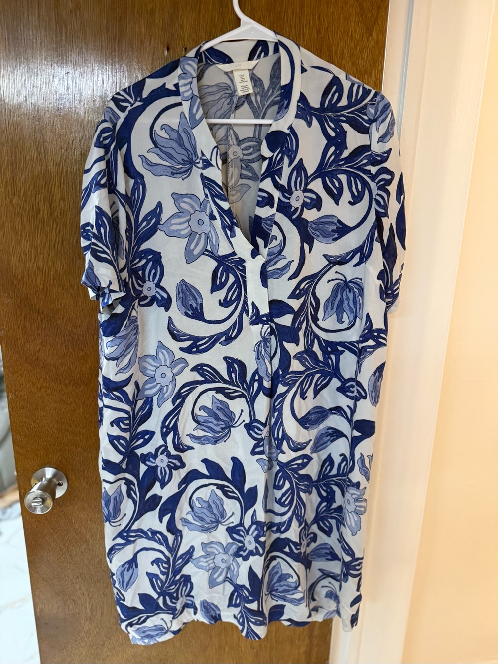 H&M Light Blue & Navy Floral Midi Shirt Dress